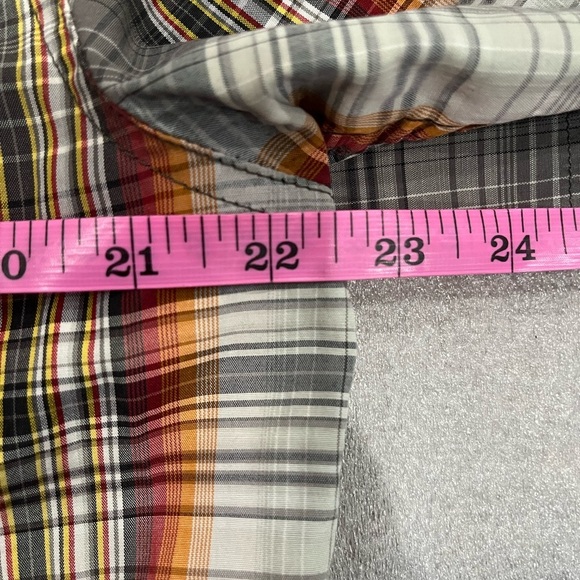 [L]Prana Casual Button Down Shirt in Black Orange and Gray Plaid - Picture 3 of 6